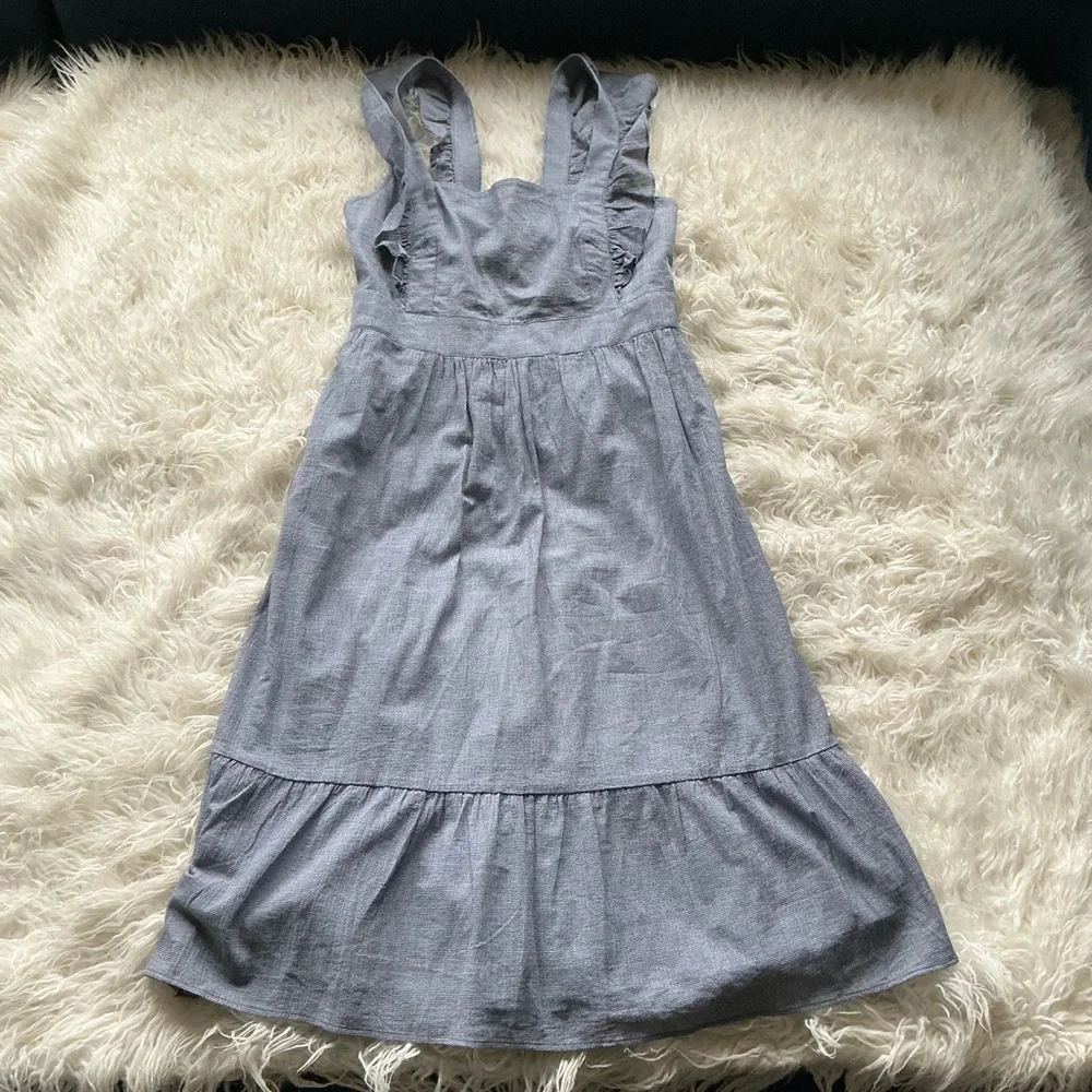 Loft Petite Checked Ruffle Cutout Back Midi Dress - Picture 2 of 5